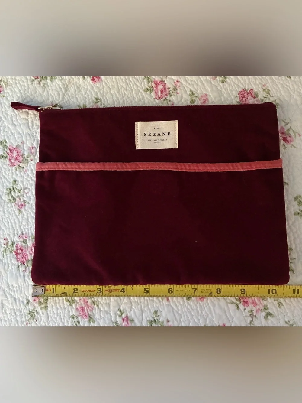 Sezane - Burgundy Velvet Pouch EUC